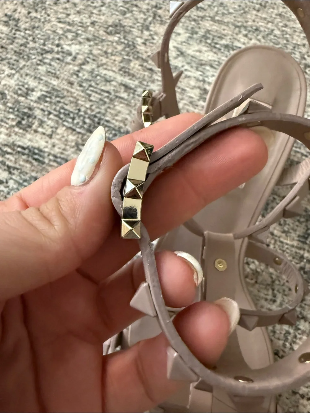 Valentino Garavani Taupe Rockstud Strappy Block Heel Sandals